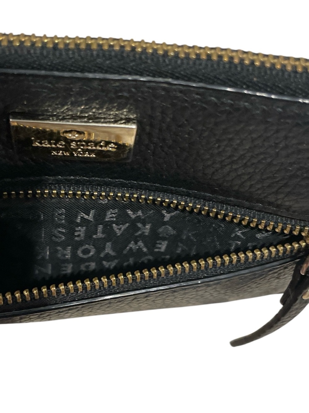 Kate Spade  Black Pebbled Leather Wristlet with Gold Hardware - Picture 5 of 6